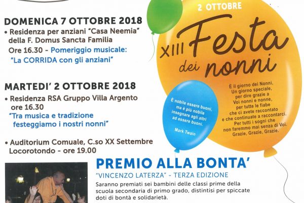 2 Ottobre Festa Dei Nonni A Locorotondo Al Via La 3 Edizione Premio Alla Bonta Vincenzo Laterza E La 1 Edizione Concorso Di Poesie Valle D Itria News